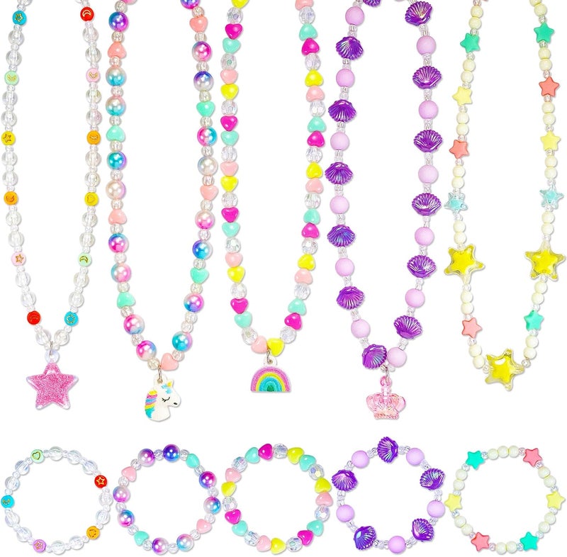 SIELEVIN Kids Jewelry for Little Girls Necklace Bracelet with Unicorn Rainbow Star Crown Pendant for Toddler Dress up Jewelry Princess Gifts for 3 4 5 6 7 8 Years Old - Image 1